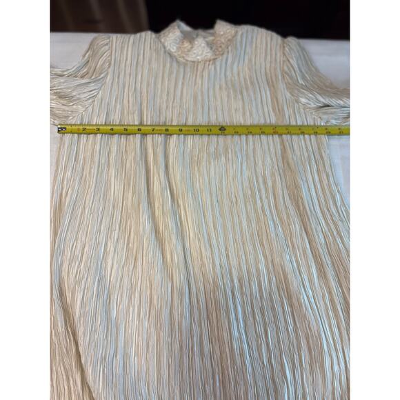 Vintage Pierre Labiche Cream Pleated Dress with Lace Detail Size 10 - Picture 11 of 15